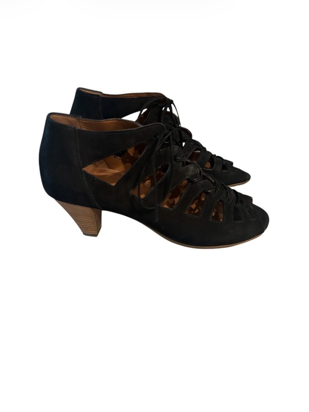 Paul Green Suede Lace-Up Cutout Mid Heel Women's Pumps - Black